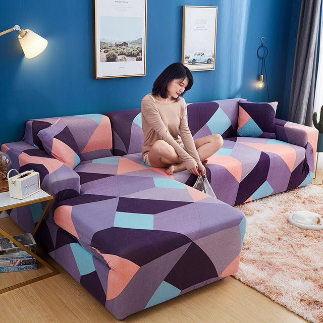 Sofa Cover Geometric Couch Cover Elastic for L Shaped Chaise